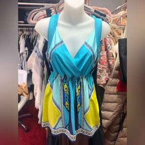 Y2K Vibrant Blue and Yellow Sleeveless Dress
